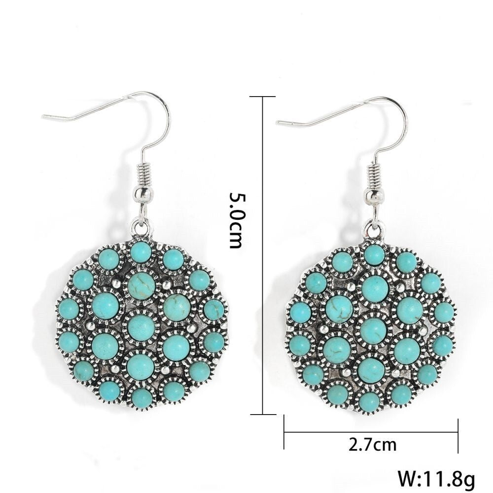 Silver Plated Vintage Turquoise Concho Drop Earrings, Unique Jewelry for Women5