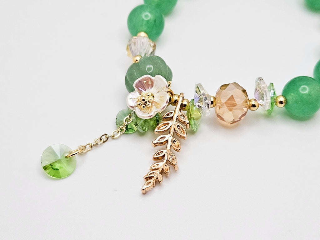 Color Stone Flower Leaf Pendant Crystal Bracelet, Cute Beads for Women & Girls2