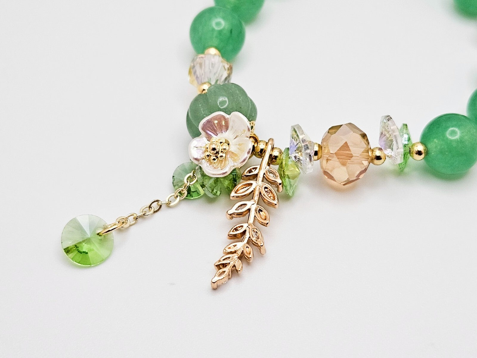 Color Stone Flower Leaf Pendant Crystal Bracelet, Cute Beads for Women & Girls2