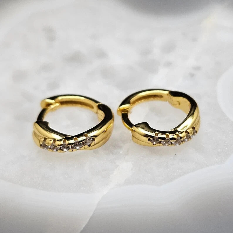 18k Gold Plated Sparkling Cubic Zirconia Mini Hoop Earrings for Kids or Adults3