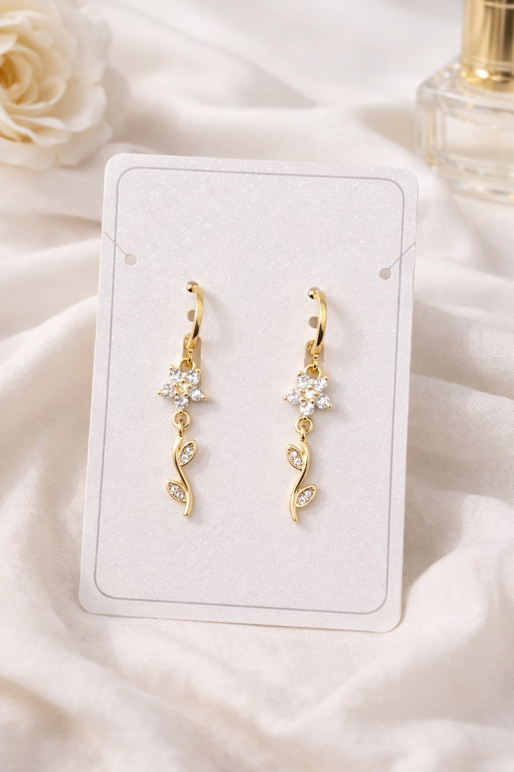 18K Gold Plated CZ Flower & Heart Necklace Earrings Set | Elegant Dangle Jewelry1