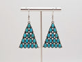 Silver Plated Turquoise Concho Drop Dangle Earrings, Geometric Design Earrings0