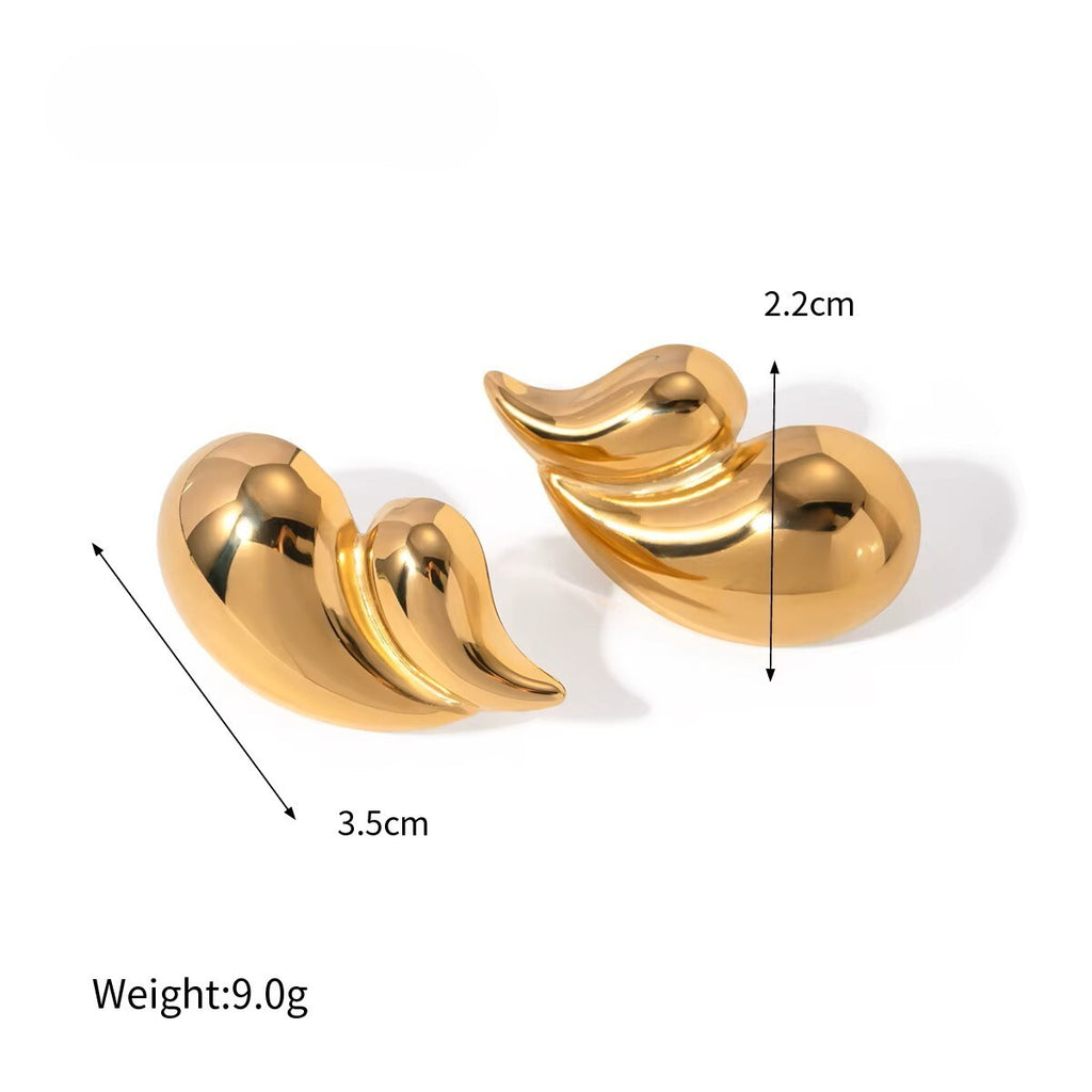 18K Gold Plated Stainless Steel Double Teardrop Exaggerated Style Stud Earrings5