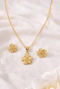 18K Gold Plated Flower Jewelry Set Necklace & Stud Earrings Elegant Floral Gift0