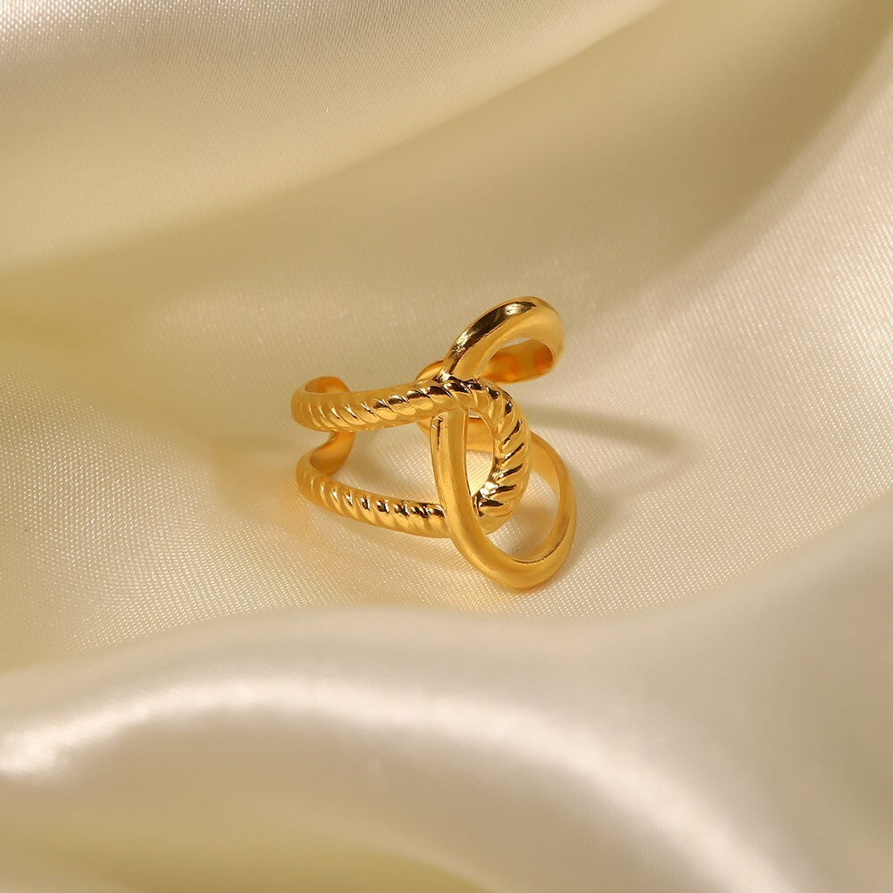 18K Gold Plated Stainless Steel Adjustable Twist Ring For Women0