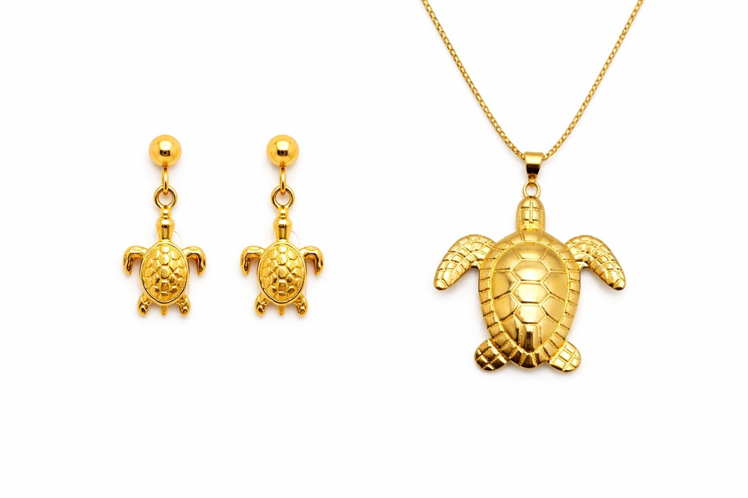 18K Gold Plated Turtle Earrings & Chunky Pendant Necklace Jewelry Set for Women0