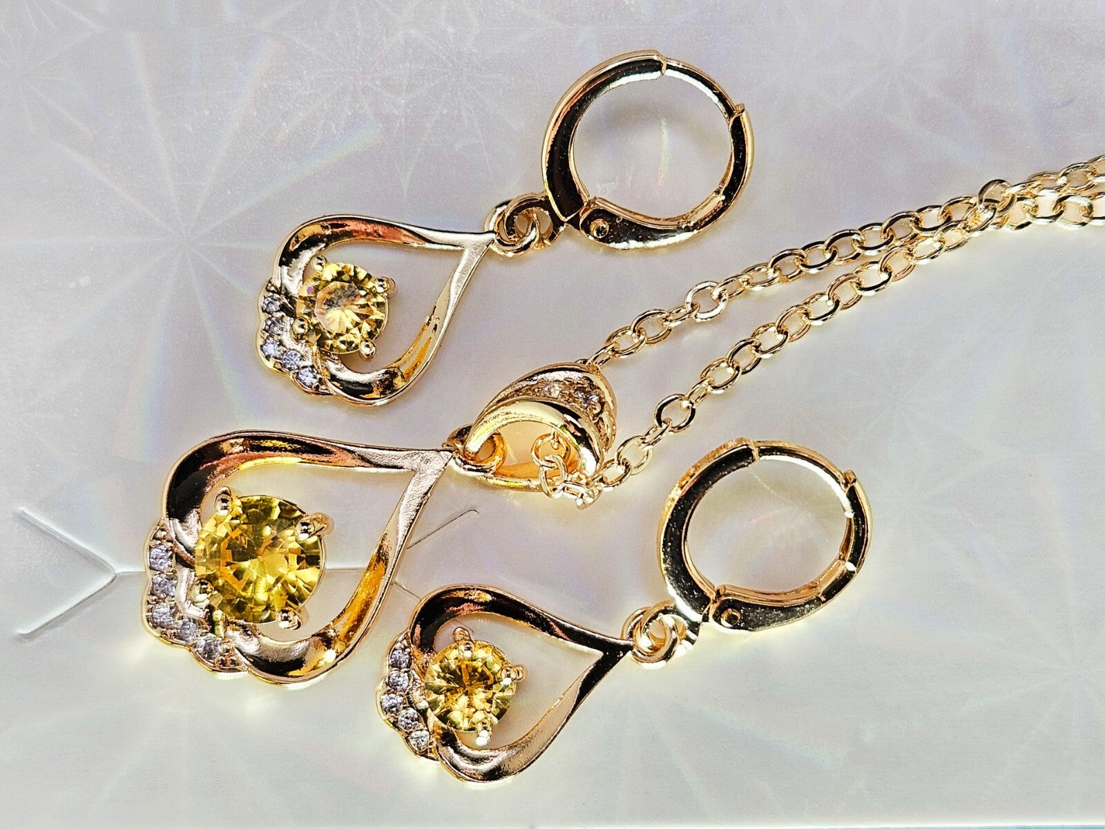 Necklace and Earring set 3 piece 18K Gold with Yellow and White Cubic Zirconias2