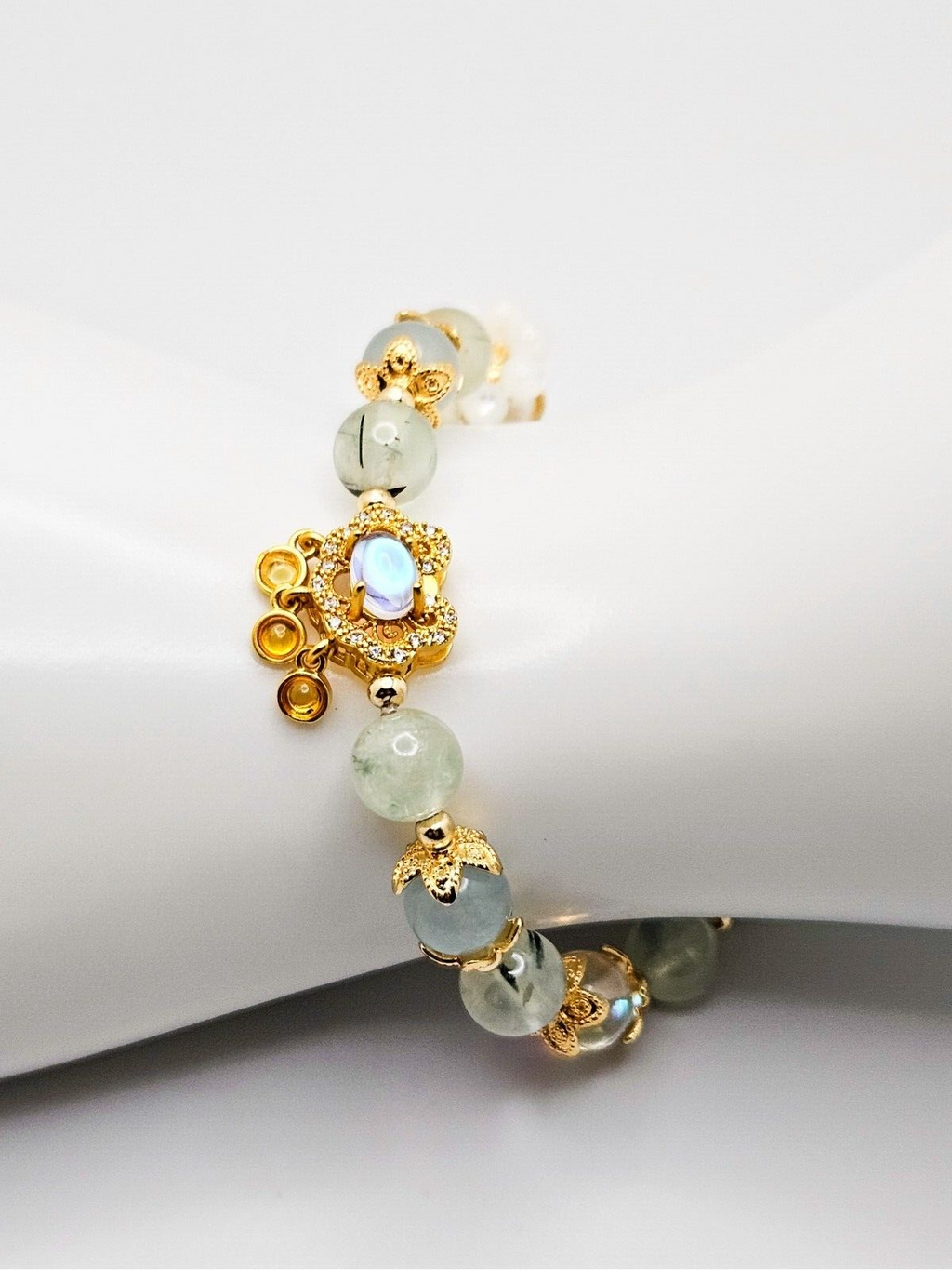 Natural Light Green Jade Wishful Charms Beaded Bracelet, Gift for Her3