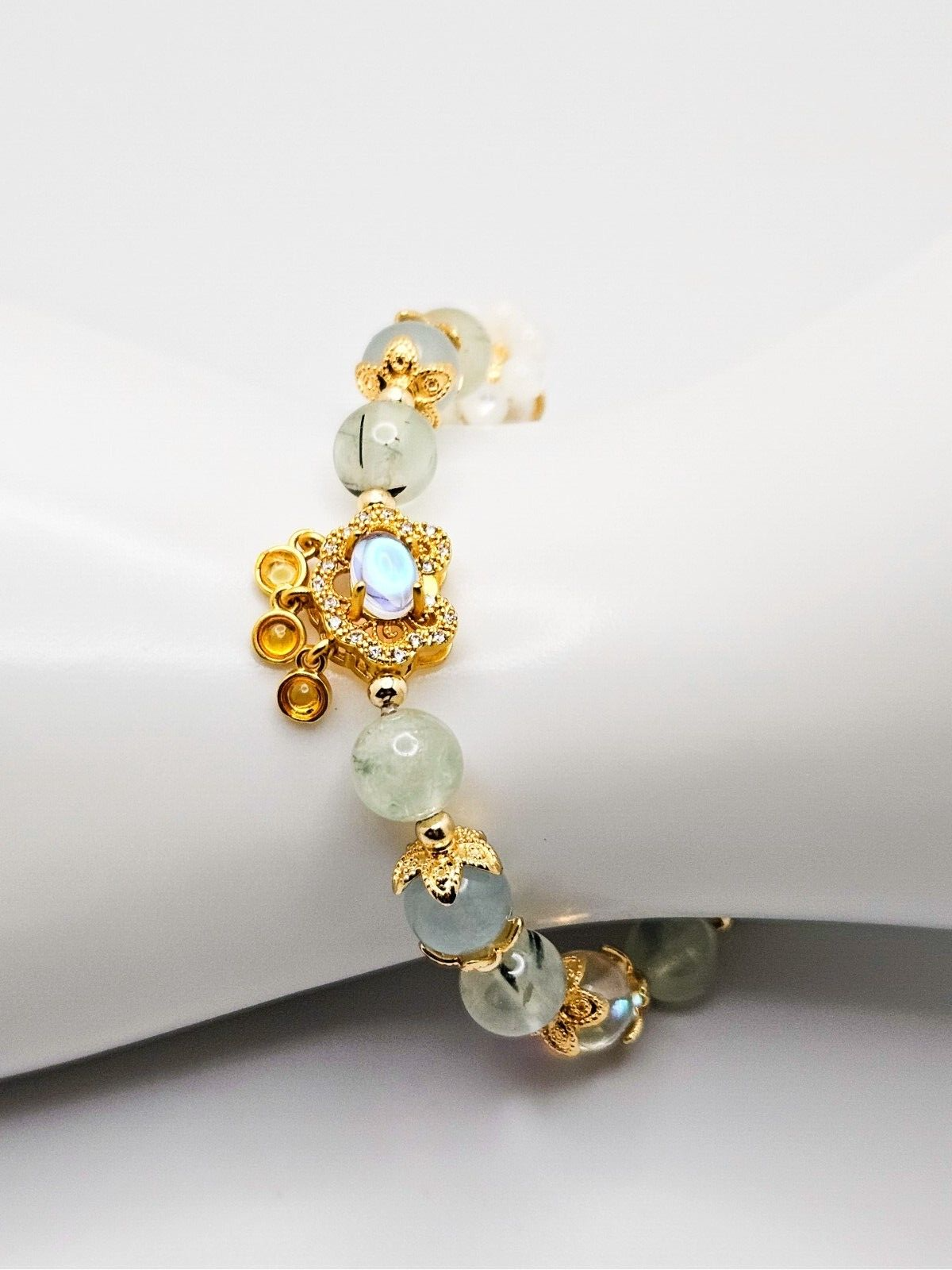 Natural Light Green Jade Wishful Charms Beaded Bracelet, Gift for Her3