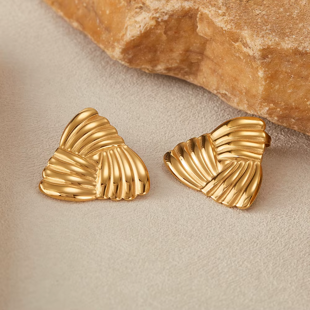 18K Gold Plated Fan Shape Stud Earrings – Bold Stainless Steel Statement4