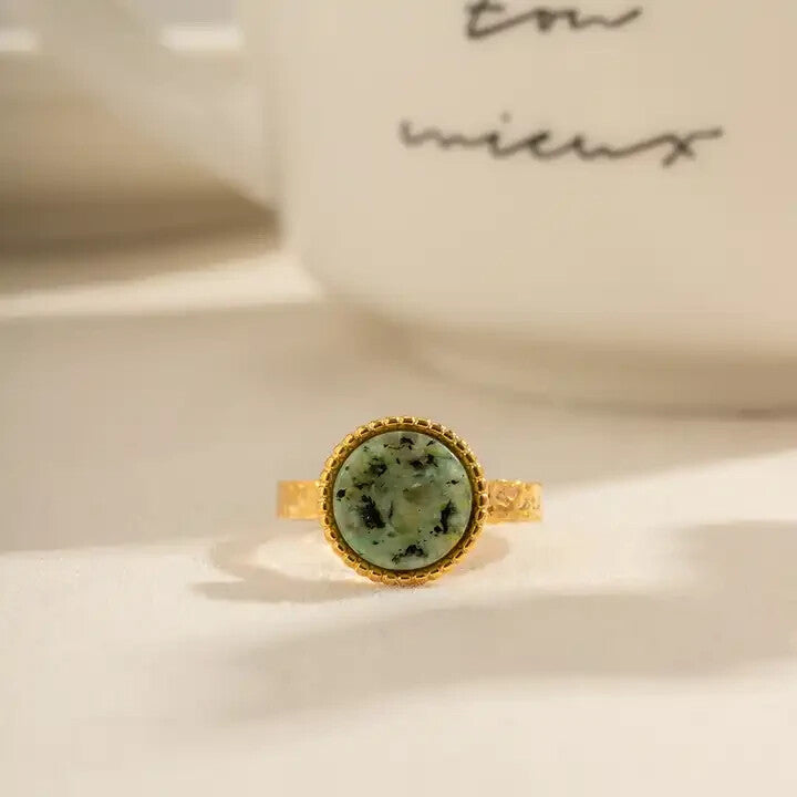 18K Gold Plated Turquoise Open Ring, Stainless Steel Adjustable Design for Women0