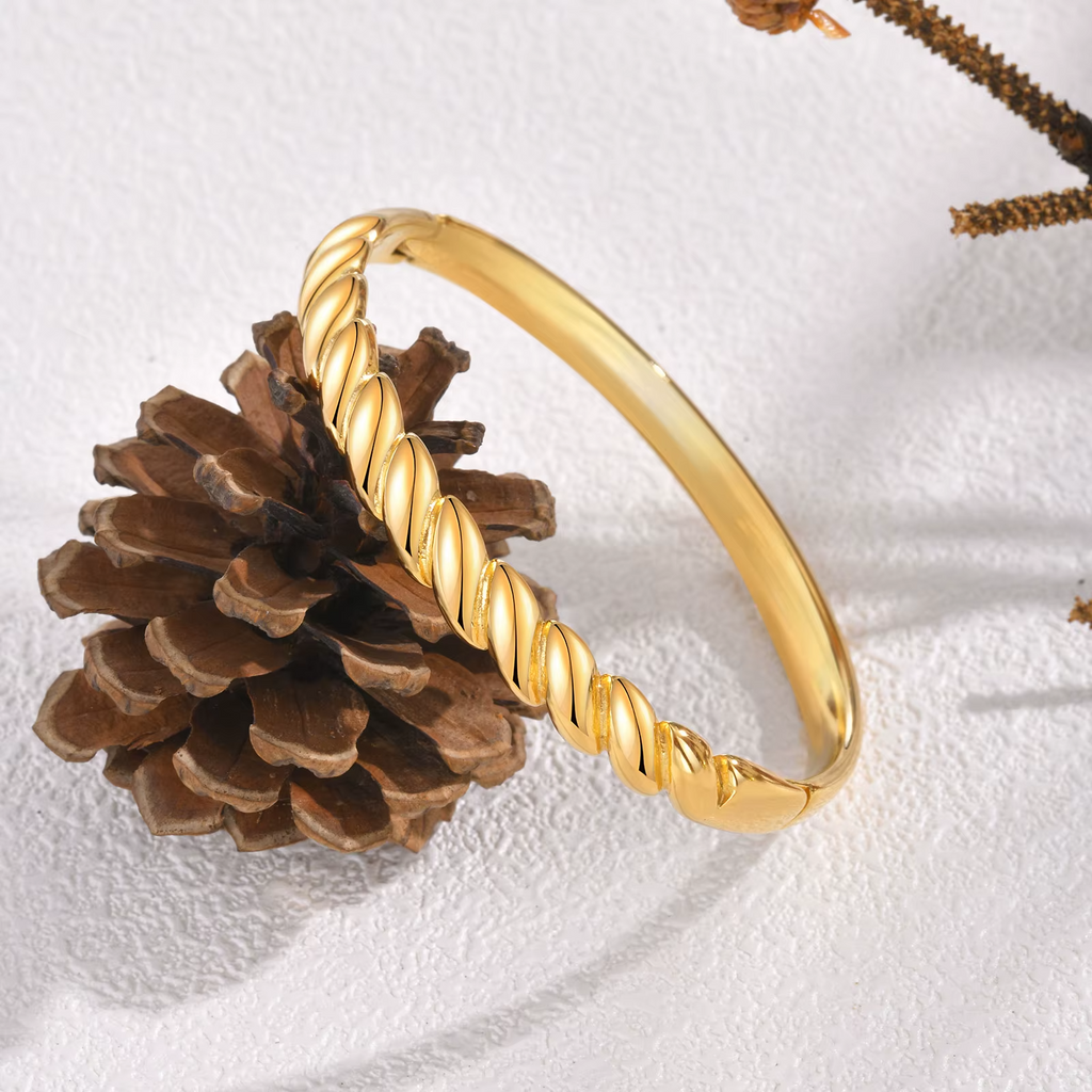 18K Gold Plated Stainless Steel Twist Bangle Bracelet for Women – Elegant Cuff3