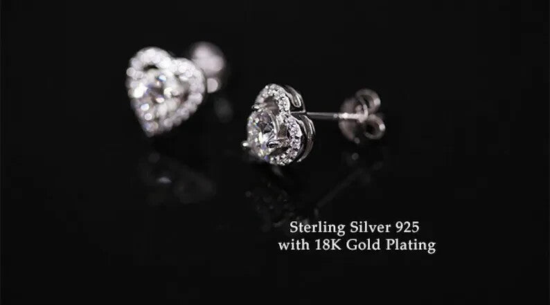 18k White Gold Plating Silver Sterling Moissanite Heart Stud Earrings4