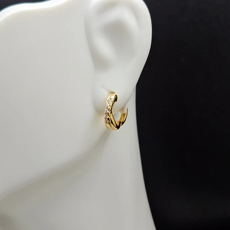 18k Gold Plated Sparkling Cubic Zirconia Mini Hoop Earrings for Kids or Adults0