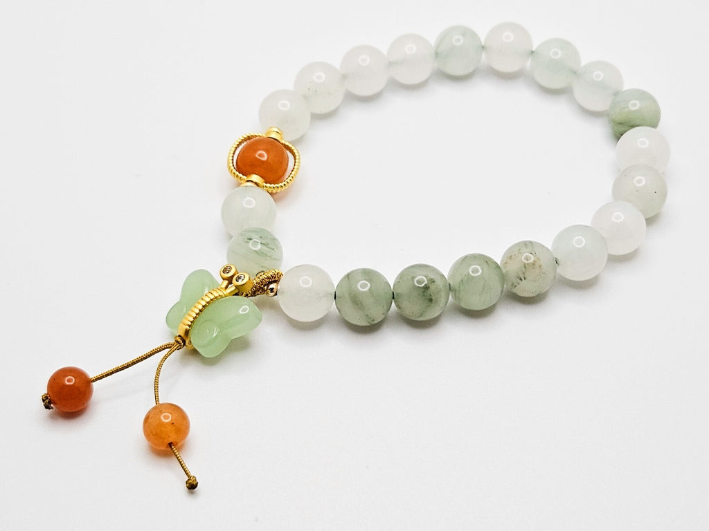 Natural White Jade Beaded Bracelet With Butterfly Charms, For Women Jewelry0