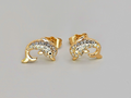 18K Gold with White Clear Cubic Zirconia Dolphin Stud Earrings0