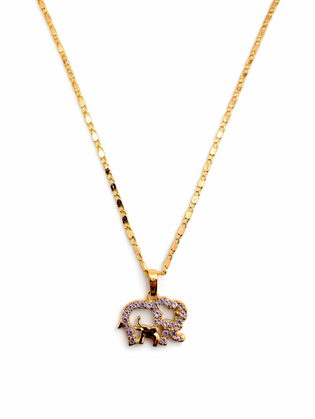 18K Gold Plated Elephant Jewelry Set Necklace and Earrings Purple CZ 18”2