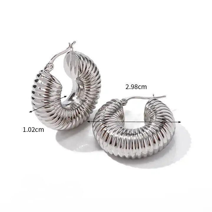 Silver Plated Stainless Steel Chunky Croissant Hoop Earring for women7