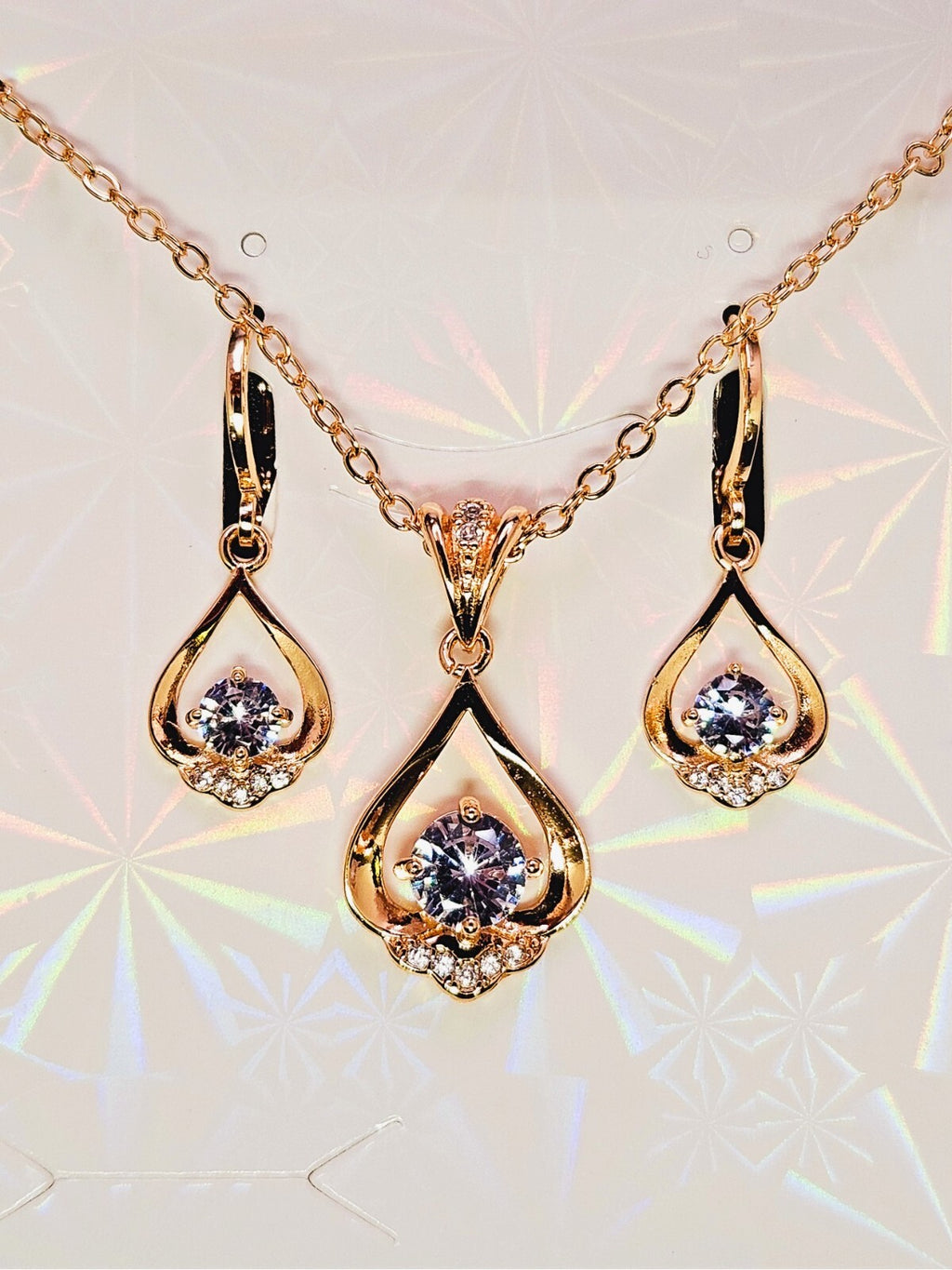 Necklace and Earring set 3 piece 18K Gold Plated with White/Clear Cubic Zirconia0