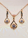Necklace and Earring set 3 piece 18K Gold Plated with White/Clear Cubic Zirconia0