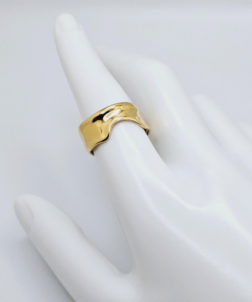 18K Gold Plated Stainless Steel Adjustable Wave Ring, Waterproof Jewelry2