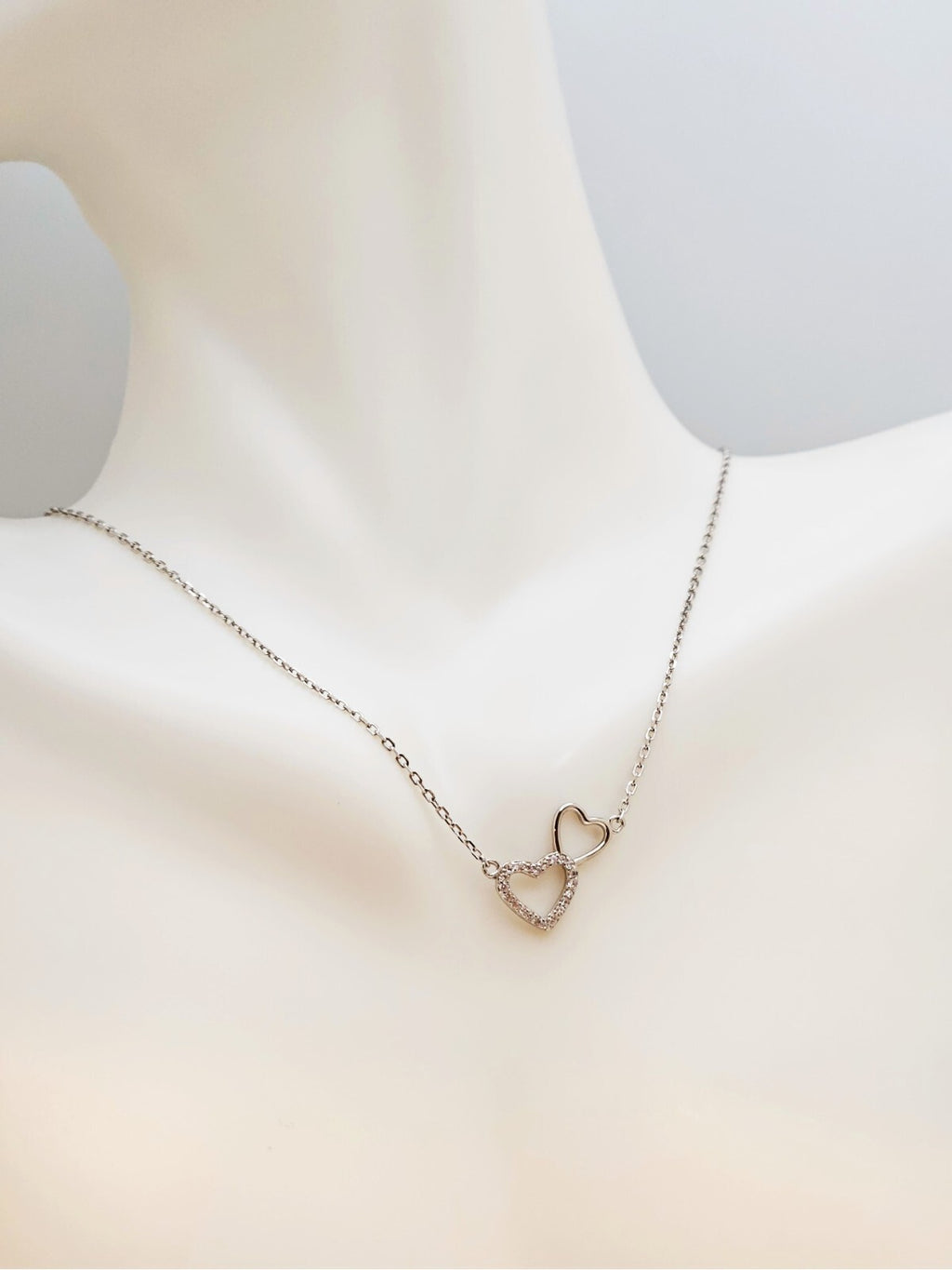 Interlocking Heart Necklace 925 Sterling Silver Cubic Zirconia Dainty Necklace4