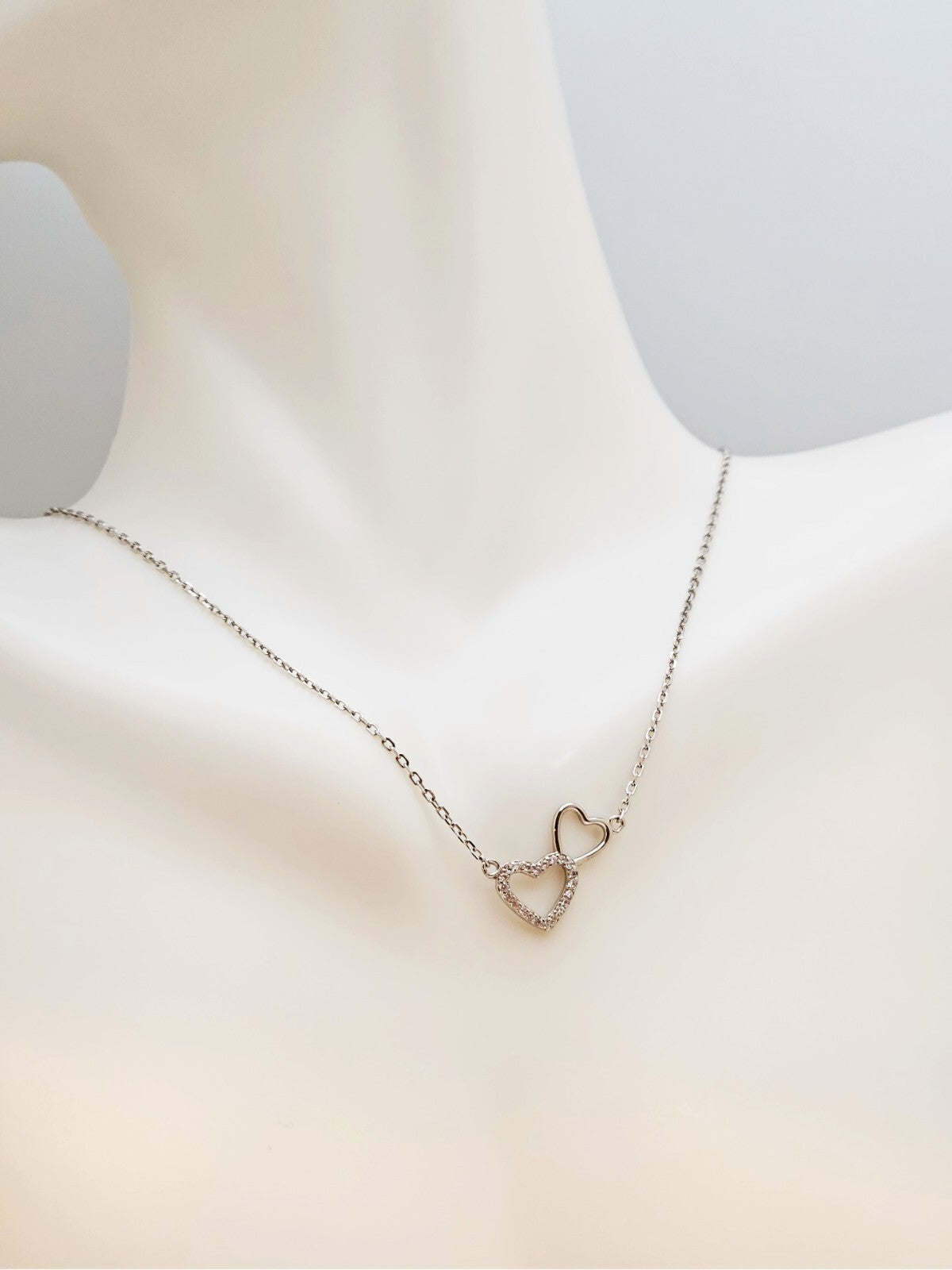 Interlocking Heart Necklace 925 Sterling Silver Cubic Zirconia Dainty Necklace4