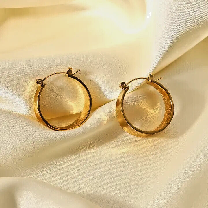 18K Gold Plated Stainless Steel Hoop Earrings Wide Polished Hypoallergenic4