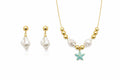 18K Gold Plated Pearl Starfish Necklace & Earrings Set Adjustable Choker for Her0