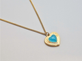 18K Gold Plated Stainless Steel Heart Pendant Necklace, Heart Turquoise Stone0