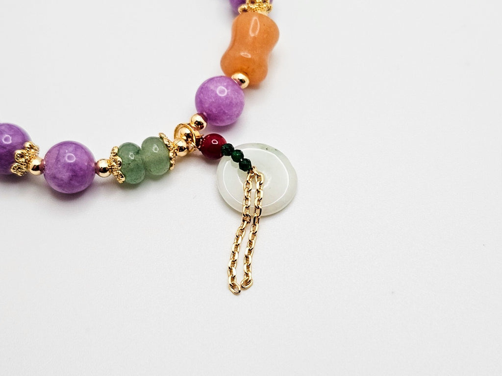 Natural Lavender Jade Gemstone Beaded Bracelet with dangle design round charms1