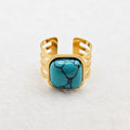 New Trend 18K Gold Plated Open Turquoise Stone Adjustable Ring, Stainless Steel0
