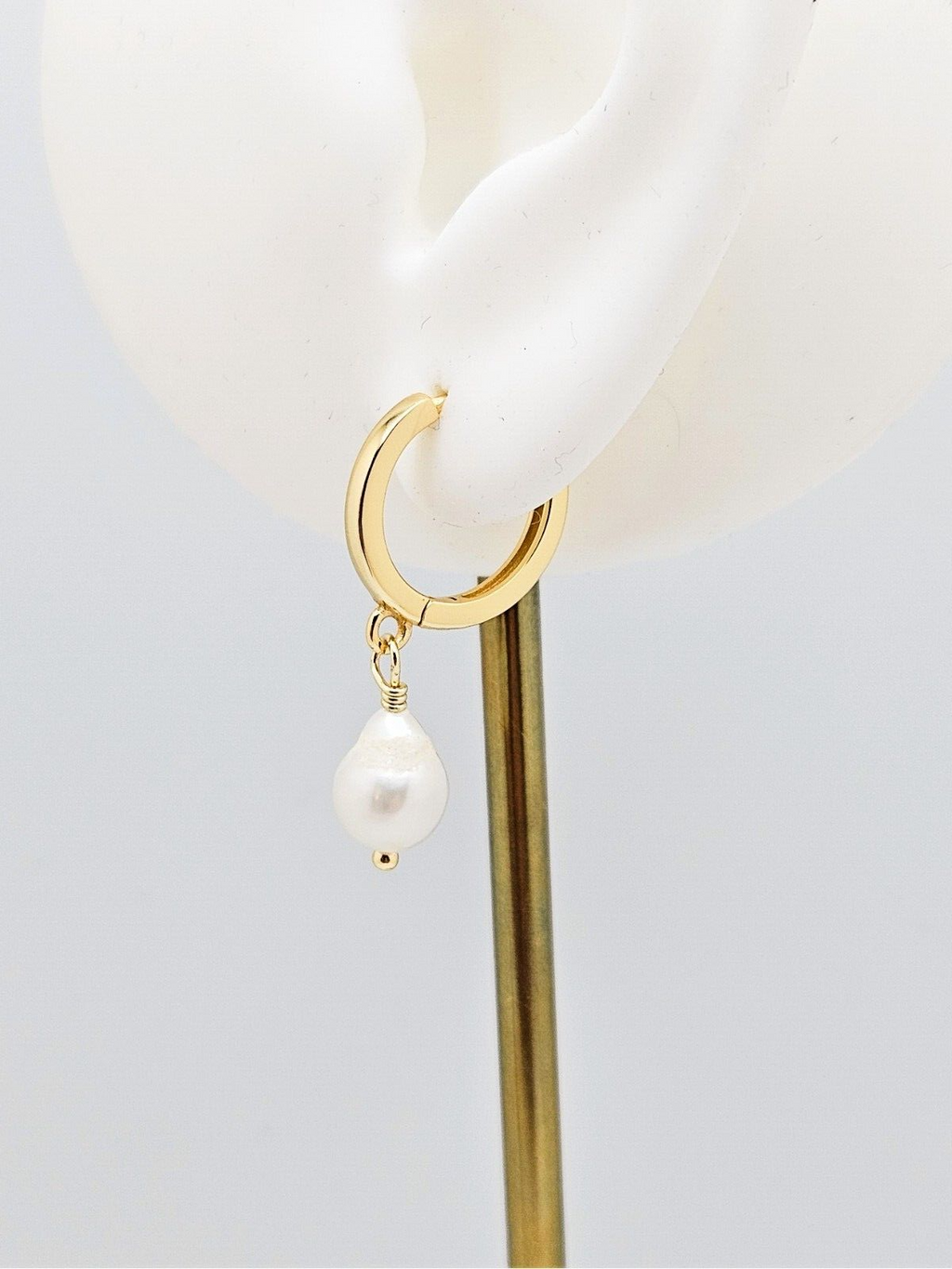 14K Gold Plated Drop Hoop, Cultured Freshwater Pearls Earrings4
