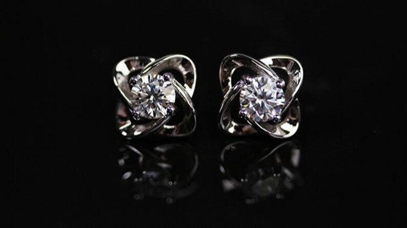 18k Gold Plating Sterling Silver Moissanite Knot Stud Earrings0