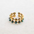 18K Gold Plated Double Layer Turquoise Open Adjustable Ring, Stainless Steel.0