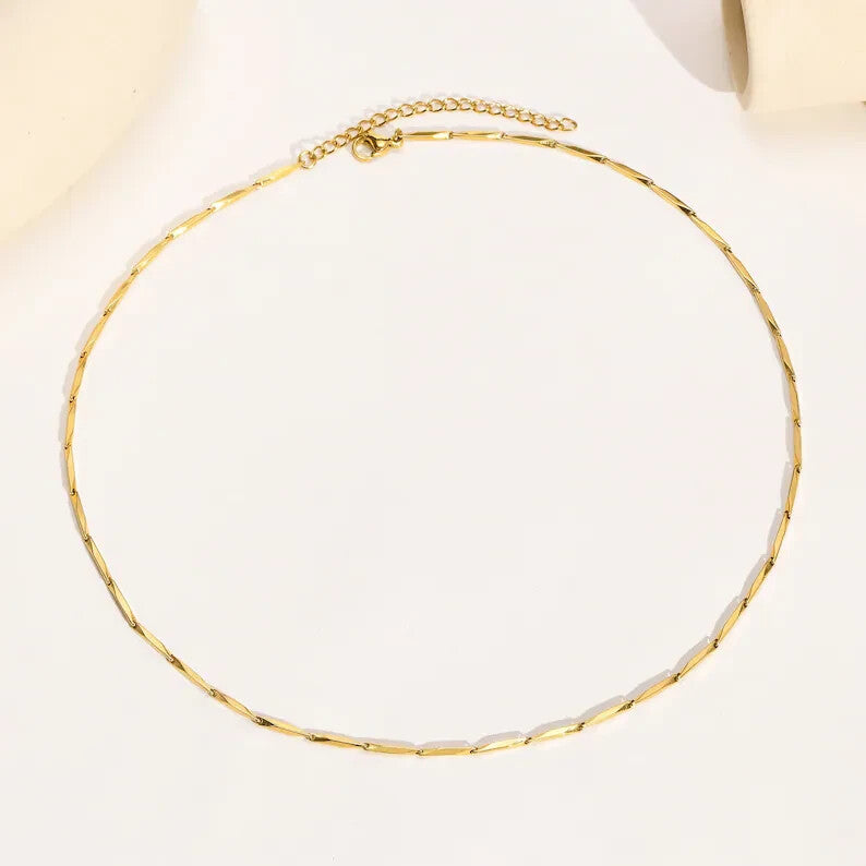 18K Gold Plated Stainless Steel Dainty Seed Chain Necklace0