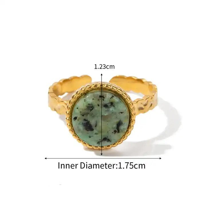 18K Gold Plated Turquoise Open Ring, Stainless Steel Adjustable Design for Women2