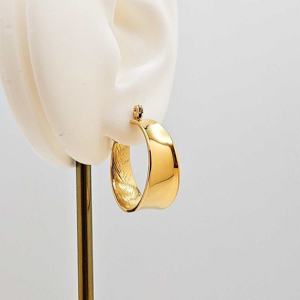 18K Gold Plated Stainless Steel Hoop Earrings Wide Polished Hypoallergenic7