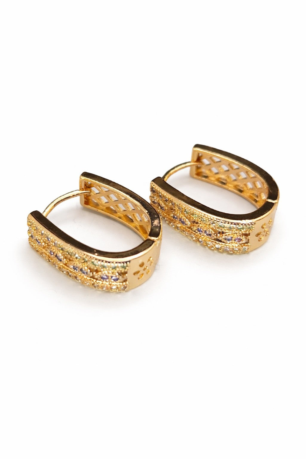 18K Gold Hoop U Shaped Earrings Multi Color Cubic Zirconia1