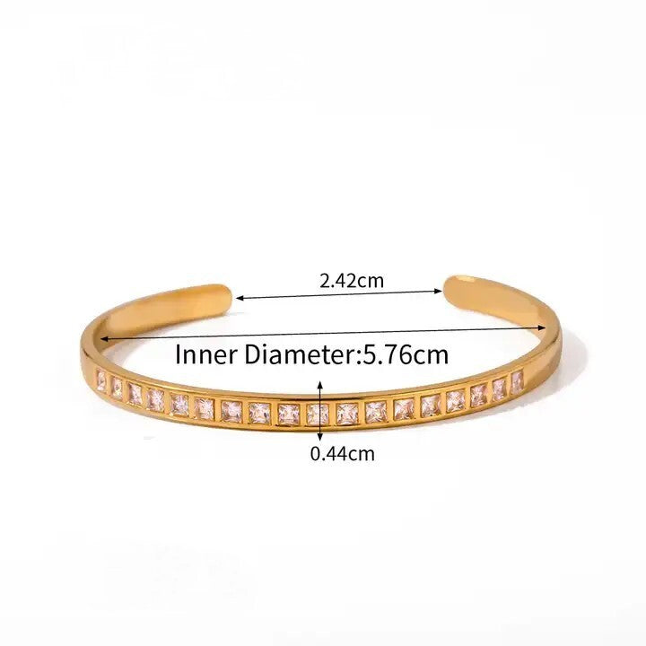 18K Gold Plated Cuff Bangle with Cubic Zirconia Accent, Stainless Steel Bracelet5