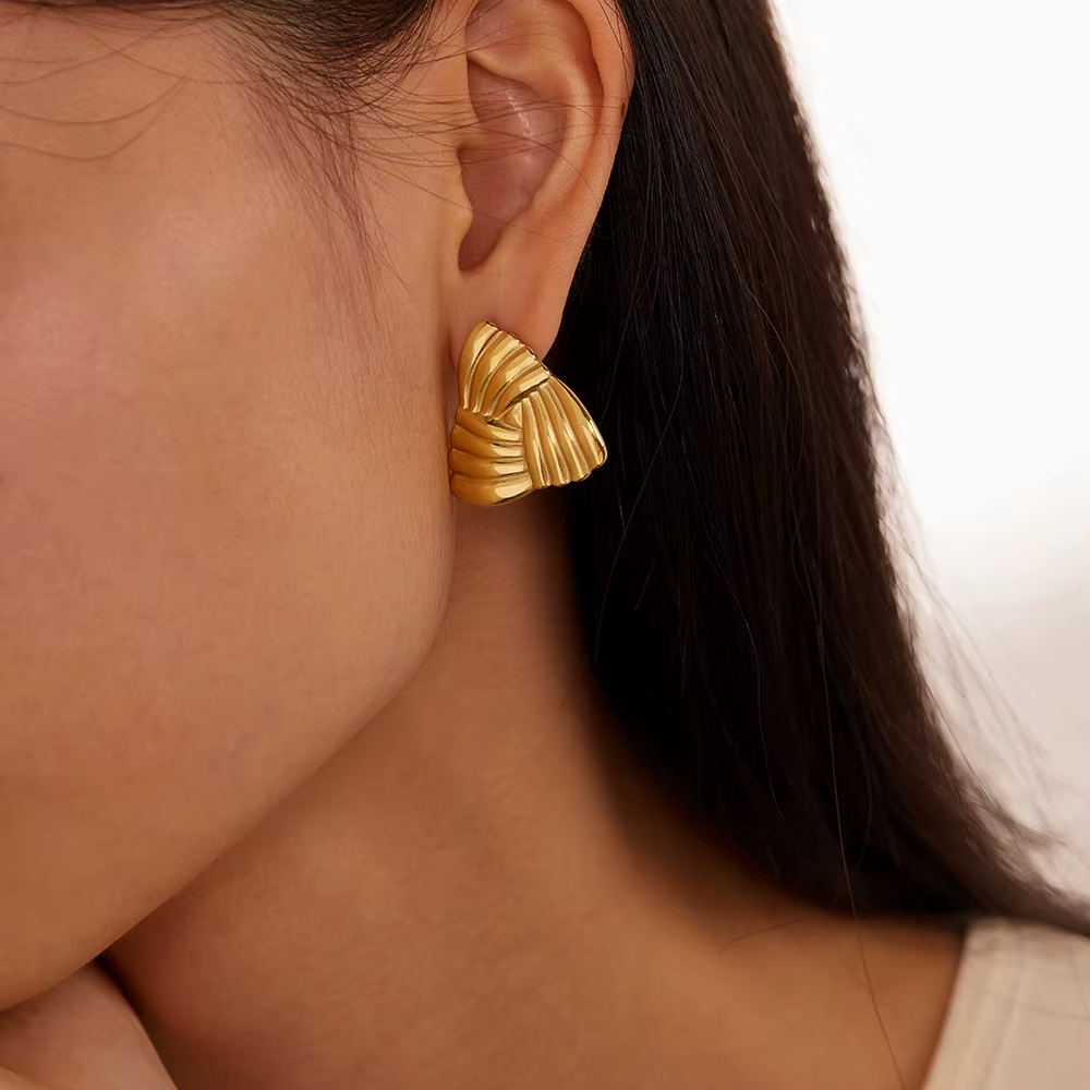 18K Gold Plated Fan Shape Stud Earrings – Bold Stainless Steel Statement1
