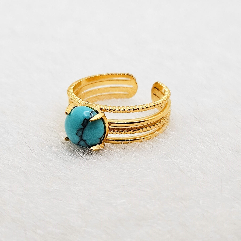 18K Gold Plated Open Turquoise Stone Ring, Stainless Steel Jewelry for Women3