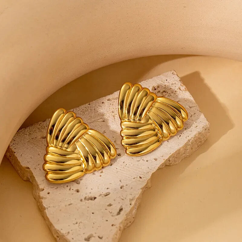 18K Gold Plated Fan Shape Stud Earrings – Bold Stainless Steel Statement2