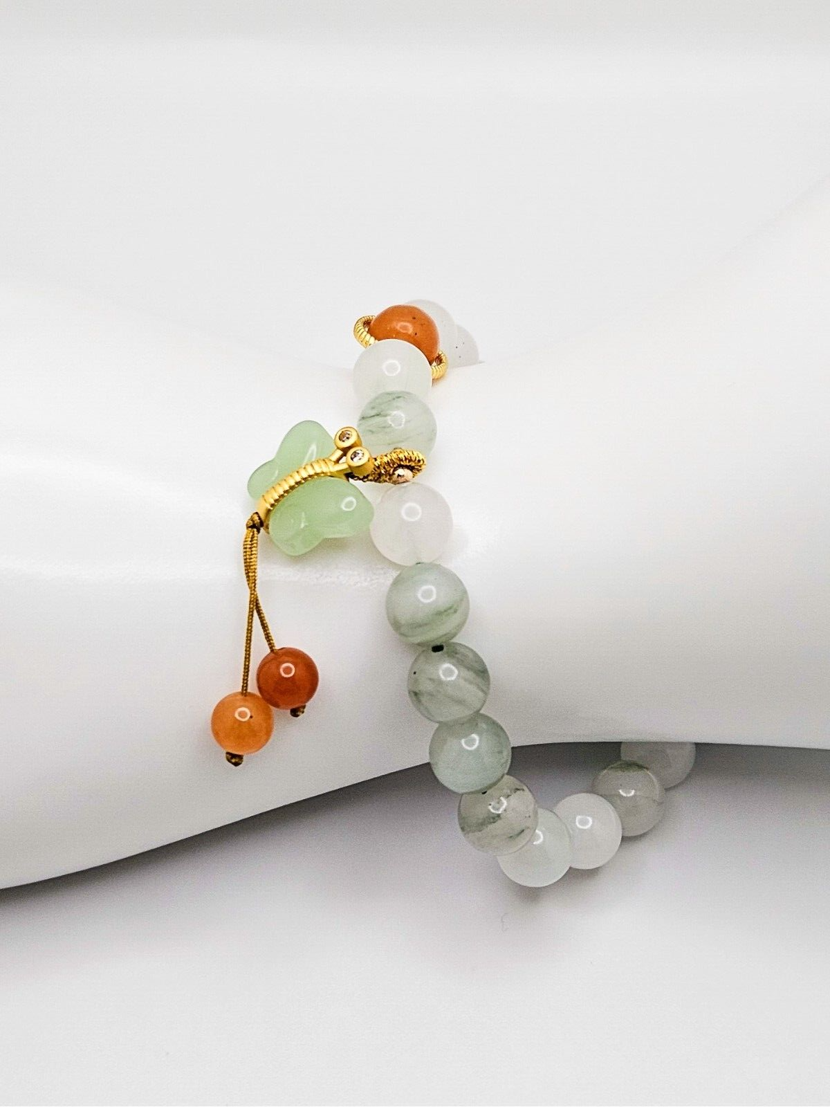 Natural White Jade Beaded Bracelet With Butterfly Charms, For Women Jewelry3