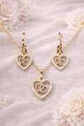 18K Gold Plated Double Heart CZ Jewelry Set Necklace & Earrings Gift0