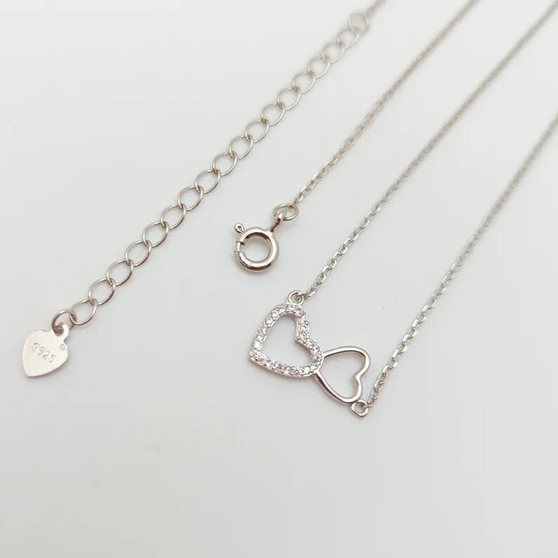 Interlocking Heart Necklace 925 Sterling Silver Cubic Zirconia Dainty Necklace2