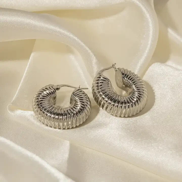 Silver Plated Stainless Steel Chunky Croissant Hoop Earring for women5