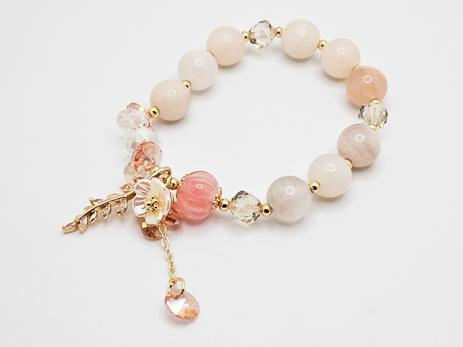 Color Stone Flower Leaf Pendant Crystal Bracelet, Cute Beads for Women & Girls0