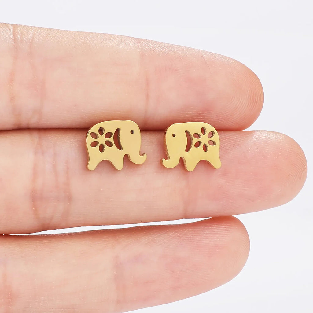 14K Gold Plated Elephant Stud Earrings – Dainty Stainless Steel for All Ages4