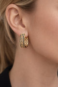 18K Gold Hoop U Shaped Earrings Black Cubic Zirconia0